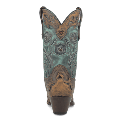 Vintage Bluebird Leather Boot - Chocolate/Teal, back angle