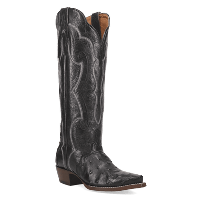 Maravilla Full Quill Ostrich Boot - Black, 45 degree angle