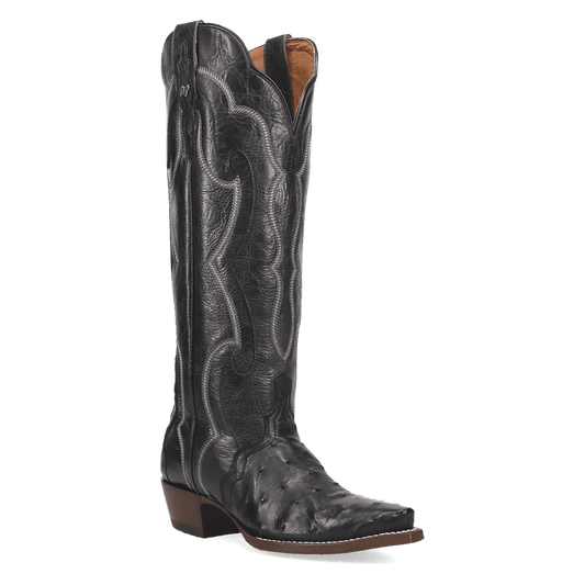 Maravilla Full Quill Ostrich Boot - Black, 45 degree angle