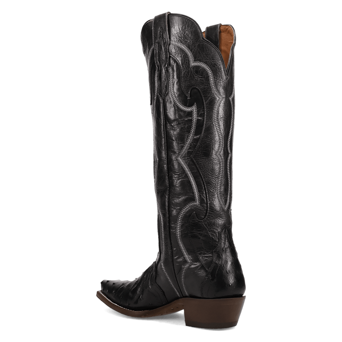 Maravilla Full Quill Ostrich Boot - Black, heel angle