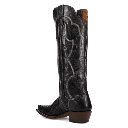 Maravilla Full Quill Ostrich Boot - Black, heel angle