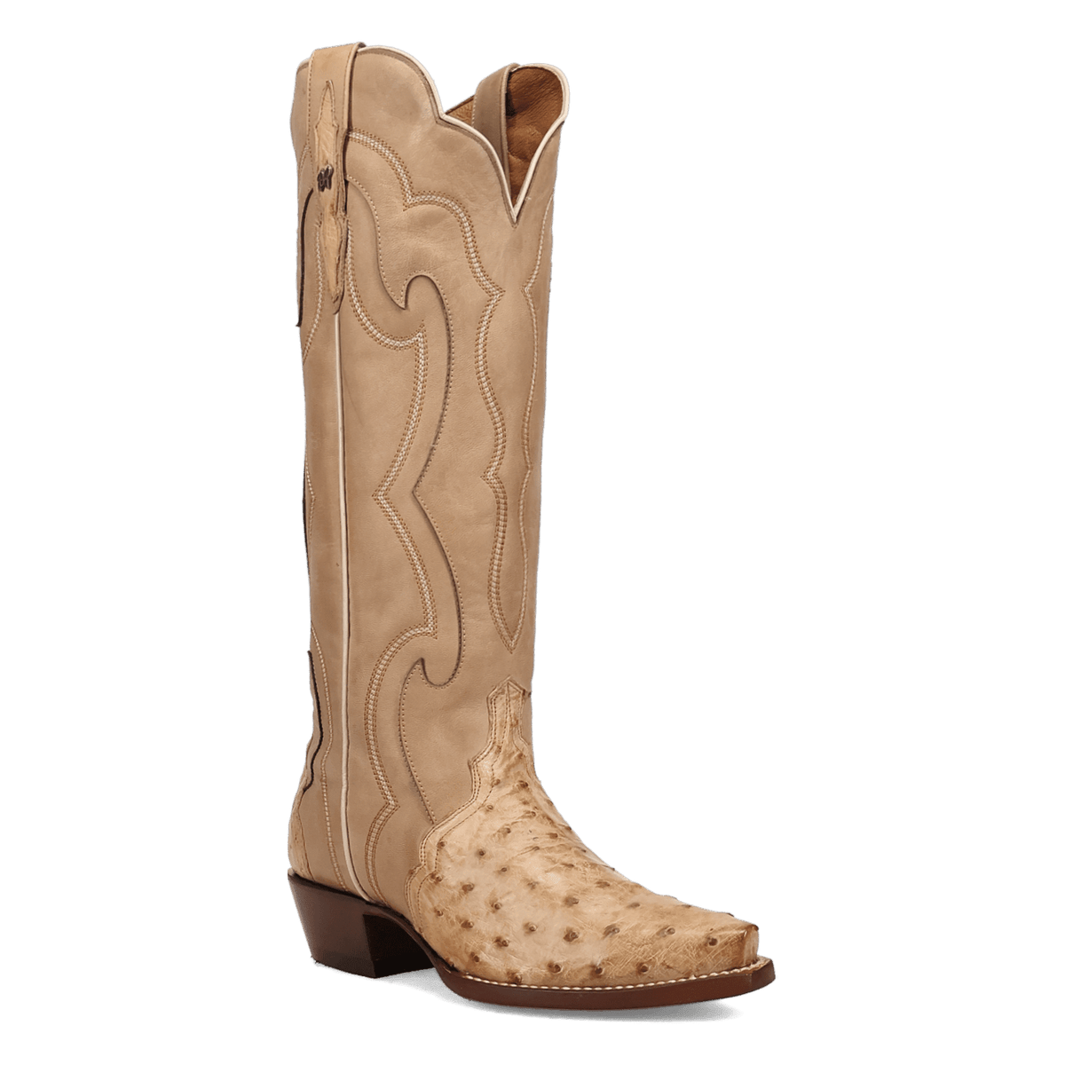 Maravilla Full Quill Ostrich Boot - Tan, 45 degree angle