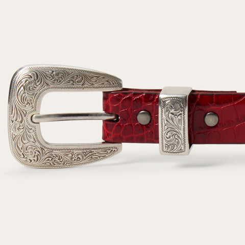 Stetson Women’s Croco Print Tapered Leather Belt – Red Last Rodeo Western Wear & Hat Bar