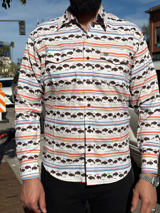 Men's Buffalo Stripe Western Pearl Snap Shirt