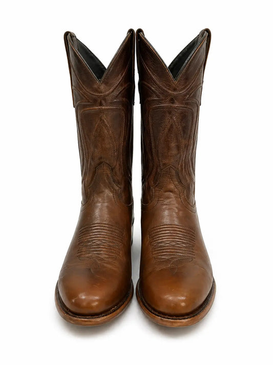 Men’s Classic Round Toe Cowboy Boots – Brown Leather Western Boots