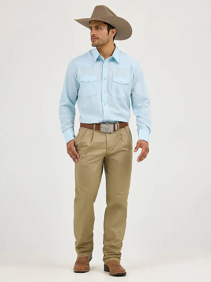 Wrangler Men’s Vintage Stripe Western Snap Shirt – Sky Blue & White Last Rodeo Western Wear & Hat Bar