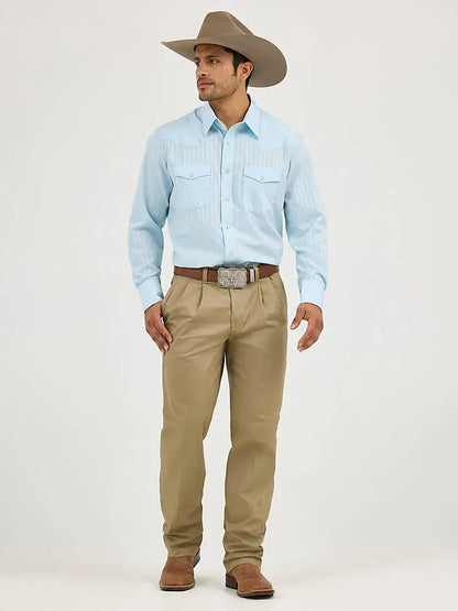 Wrangler Men’s Vintage Stripe Western Snap Shirt – Sky Blue & White Last Rodeo Western Wear & Hat Bar