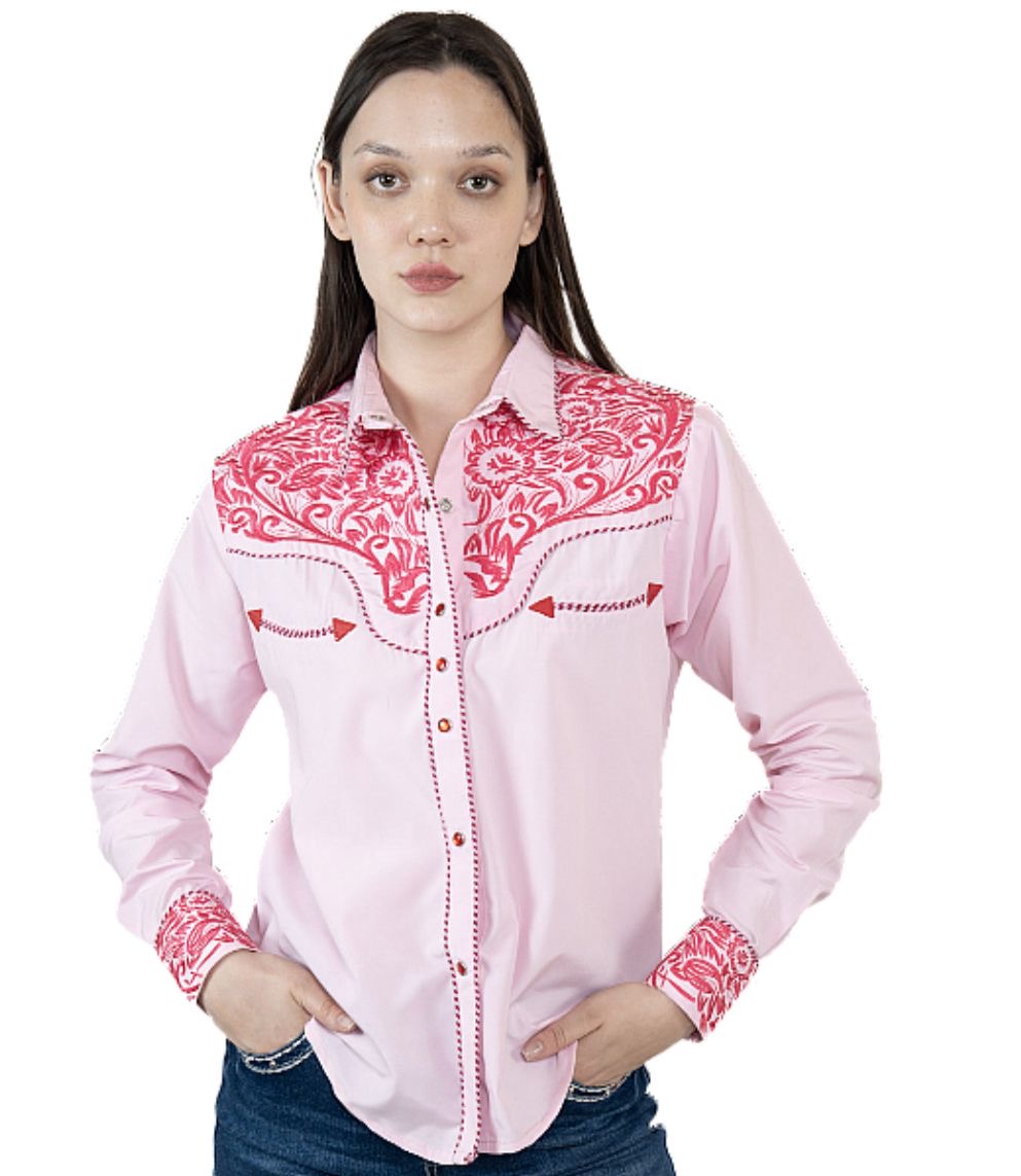 Women’s Pink & Red Embroidered Western Shirt