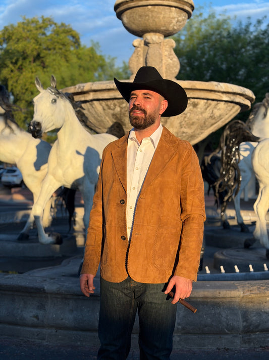 Men’s Premium Lightweight Tobacco Lambskin Suede Leather Western Blazer