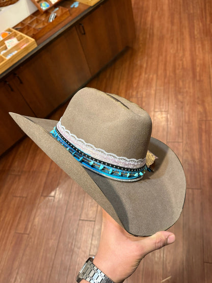 “Beautiful Crazy” Custom Western Hat — Turquoise, Lace & Feathers Last Rodeo Western Wear & Hat Bar