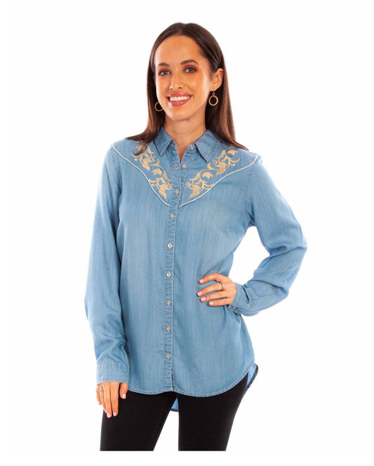 Scully Women’s Embroidered Western Denim Shirt