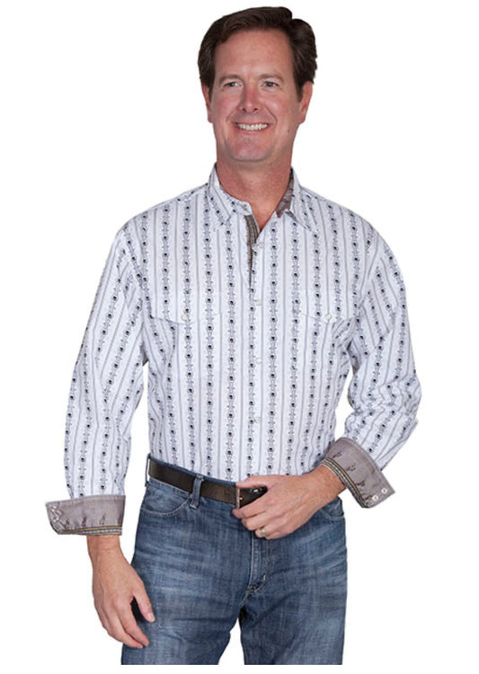 Men’s White Skully Stripe Snap Western Shirt