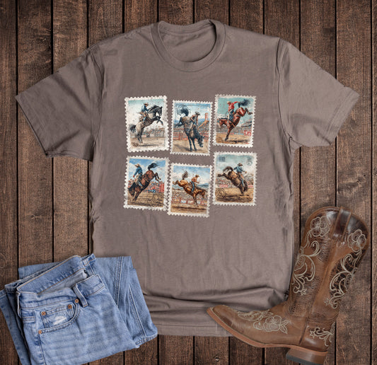 Rodeo Stampede Stamp Tee – Vintage Western Bucking Horse Shirt