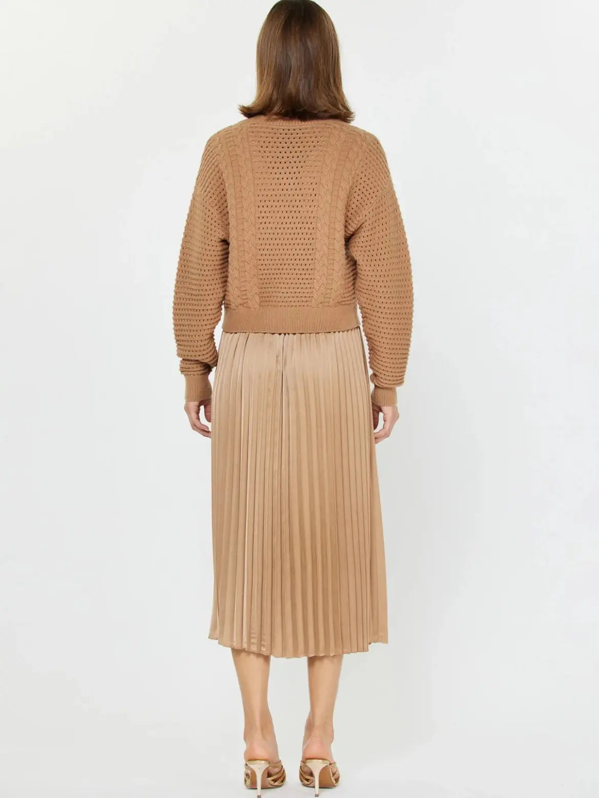 Camel Knit & Pleated Midi Dress Last Rodeo Western Wear & Hat Bar