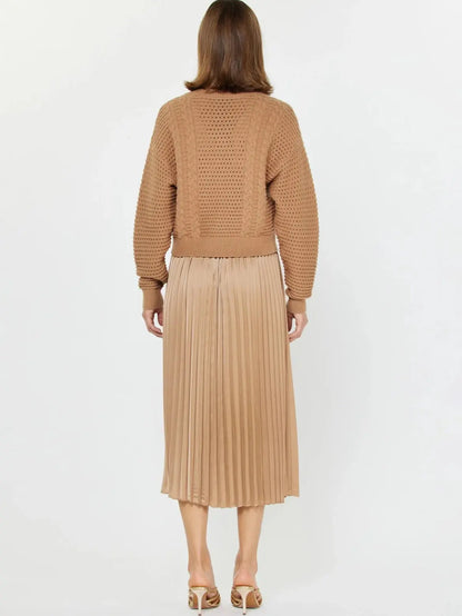 Camel Knit & Pleated Midi Dress Last Rodeo Western Wear & Hat Bar
