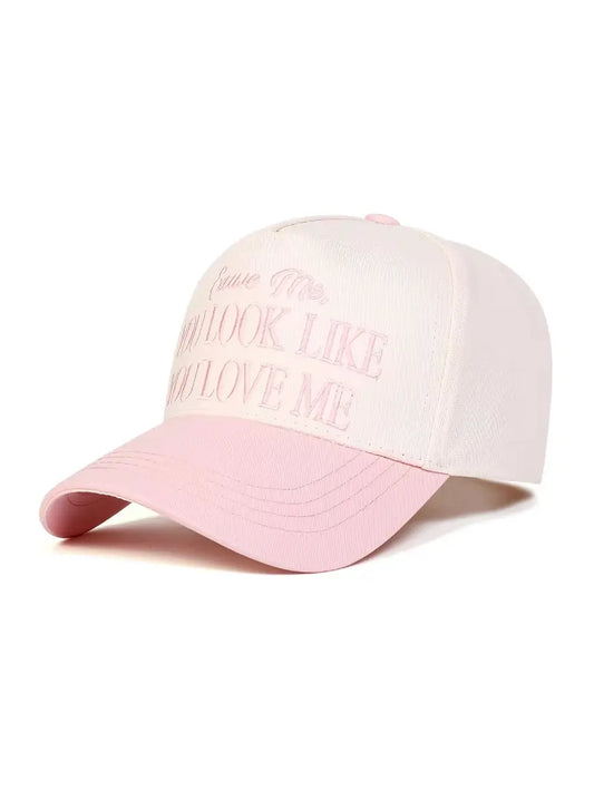 Save Me Cowboy Trucker Hat – ‘You Look Like You Love Me’ Western Cap | Cream & Pink Snapback Last Rodeo Western Wear & Hat Bar