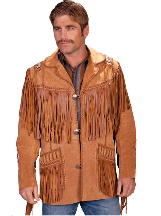 Scully Men’s Bourbon Boar Suede Fringe Western Coat with Beaded Trim