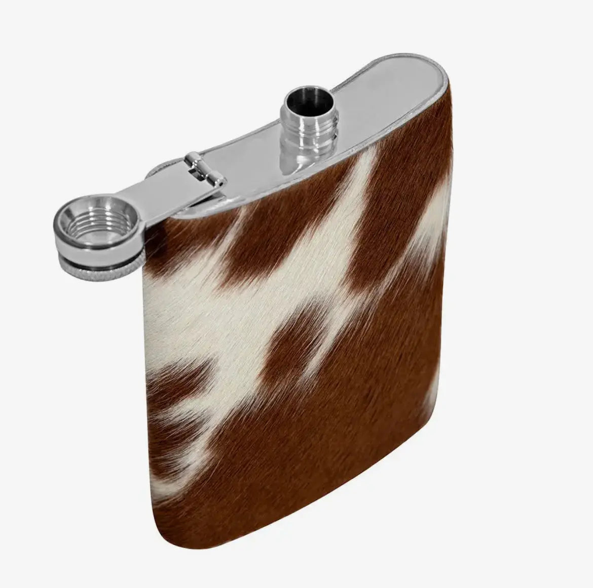Western Hair-On Cowhide Flask – 8 oz Stainless Steel Cowboy Flask Last Rodeo Western Wear & Hat Bar