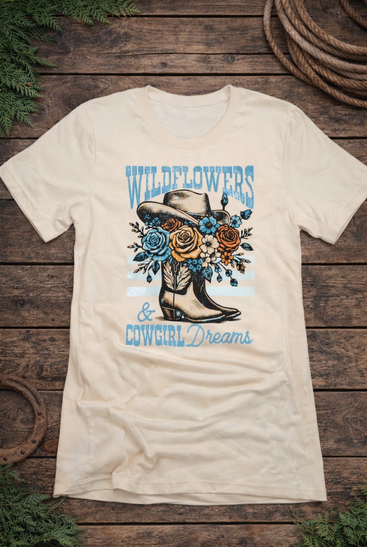 Wildflowers & Cowgirl Dreams Graphic Tee – Western Cowgirl T-Shirt
