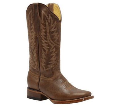 Classic Brown Leather Western Boots Square Toe