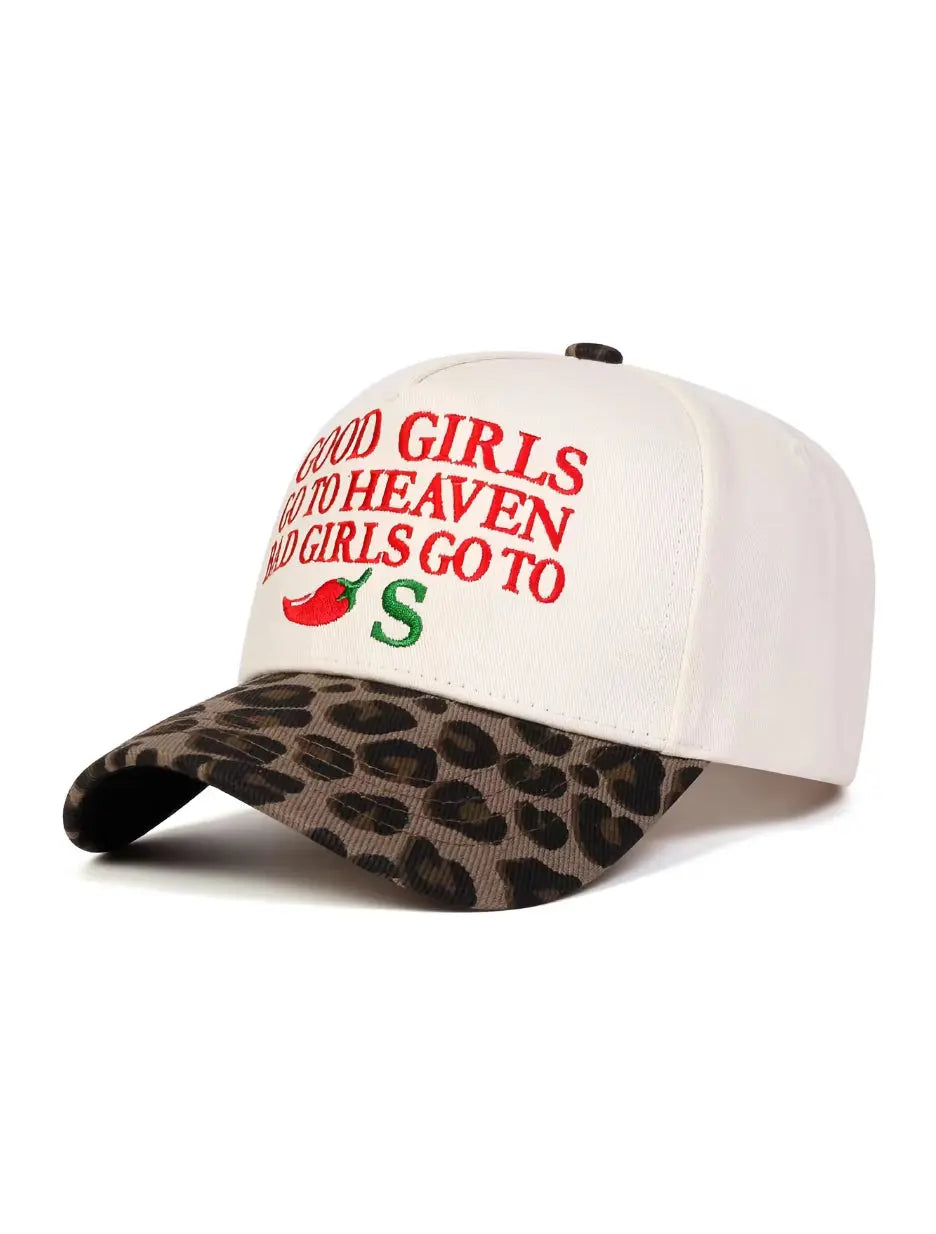 Good Girls Go to Heaven Trucker Hat – Western Cowgirl Graphic Cap, Cream Leopard Brim Hat Last Rodeo Western Wear & Hat Bar