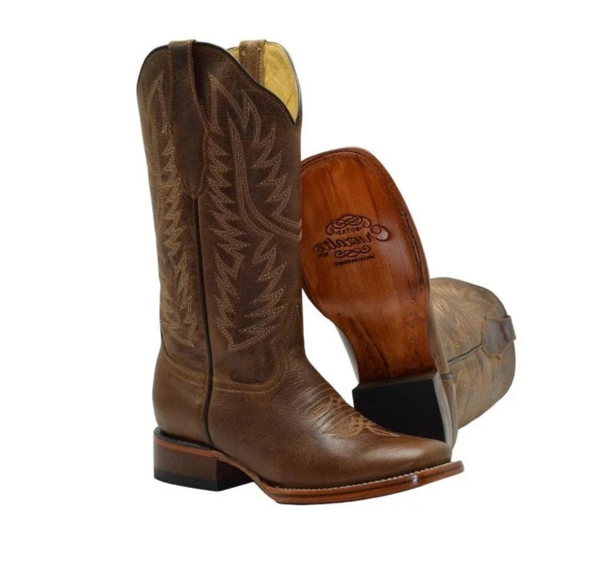 Classic Brown Leather Western Boots Square Toe