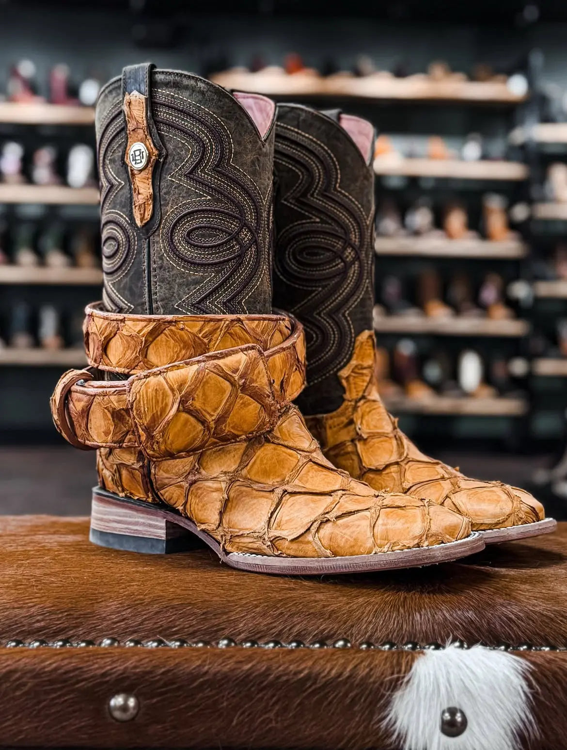 Exotic Fish Skin Square Toe Cowboy Boot Last Rodeo Western Wear & Hat Bar