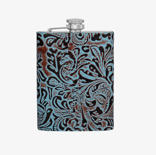 Western Hair-On Cowhide Flask – 8 oz Stainless Steel Cowboy Flask Last Rodeo Western Wear & Hat Bar