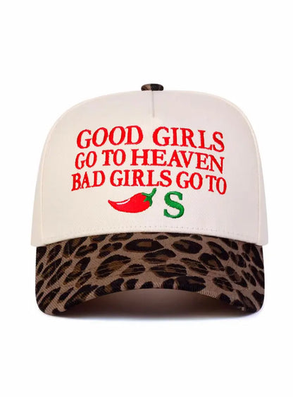 Good Girls Go to Heaven Trucker Hat – Western Cowgirl Graphic Cap, Cream Leopard Brim Hat Last Rodeo Western Wear & Hat Bar