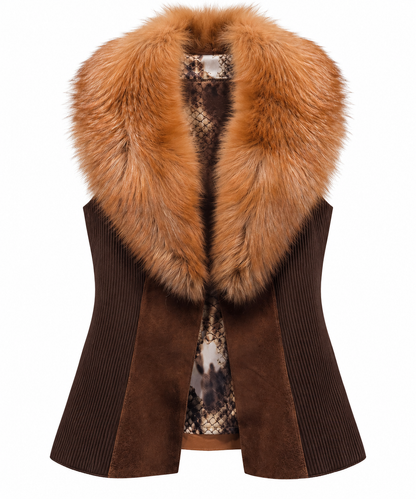 Women’s Luxury Brown Real Fox Fur Western Vest