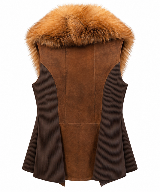 Women’s Luxury Brown Real Fox Fur Western Vest