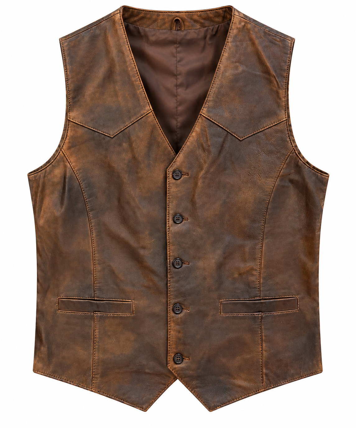 Men’s Distressed Brown Leather Western Vest