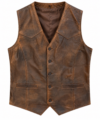 Men’s Distressed Brown Leather Western Vest