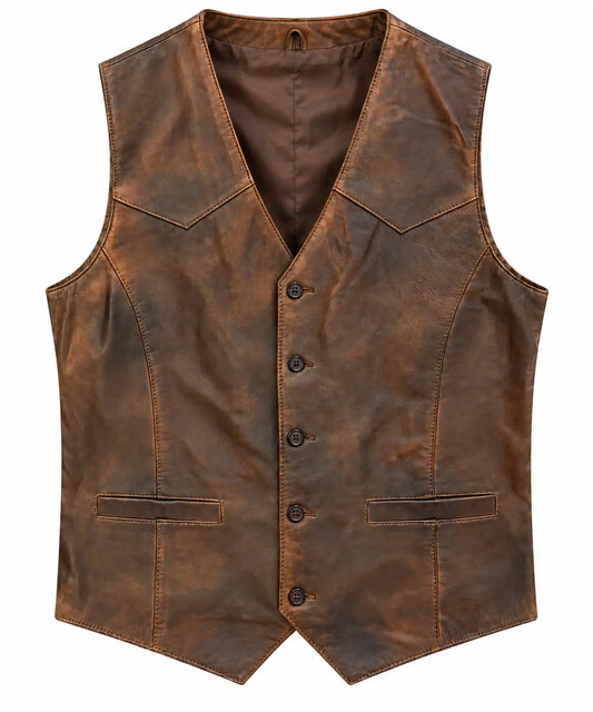 Men’s Distressed Brown Leather Western Vest Last Rodeo Western Wear & Hat Bar