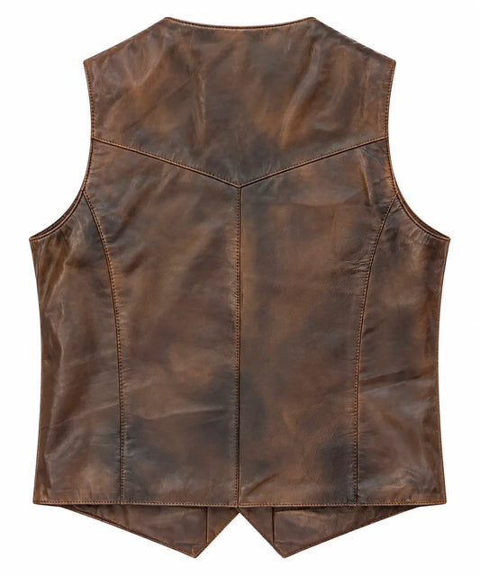 Men’s Distressed Brown Leather Western Vest Last Rodeo Western Wear & Hat Bar