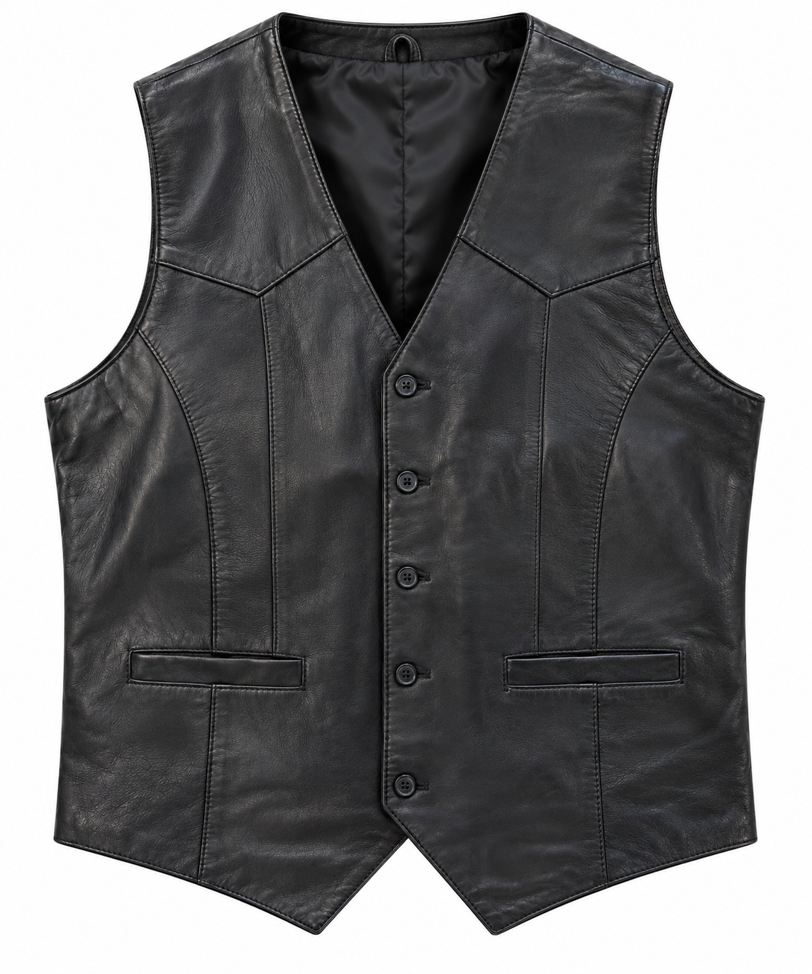 Men’s Black Leather Western Cowboy Vest