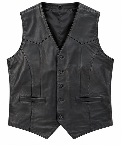 Men’s Black Leather Western Cowboy Vest