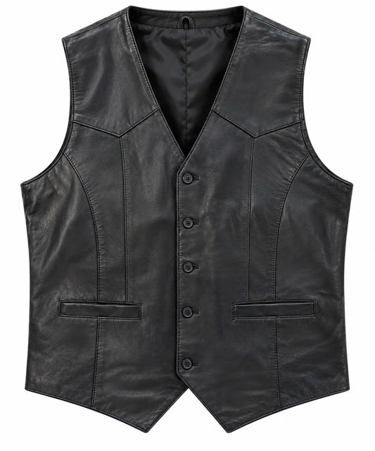 Men’s Black Leather Western Cowboy Vest Last Rodeo Western Wear & Hat Bar