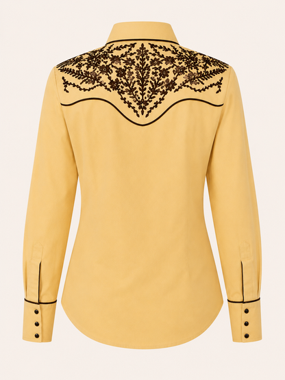 Women’s Yellow & Brown Embroidered Western Shirt Last Rodeo Western Wear & Hat Bar