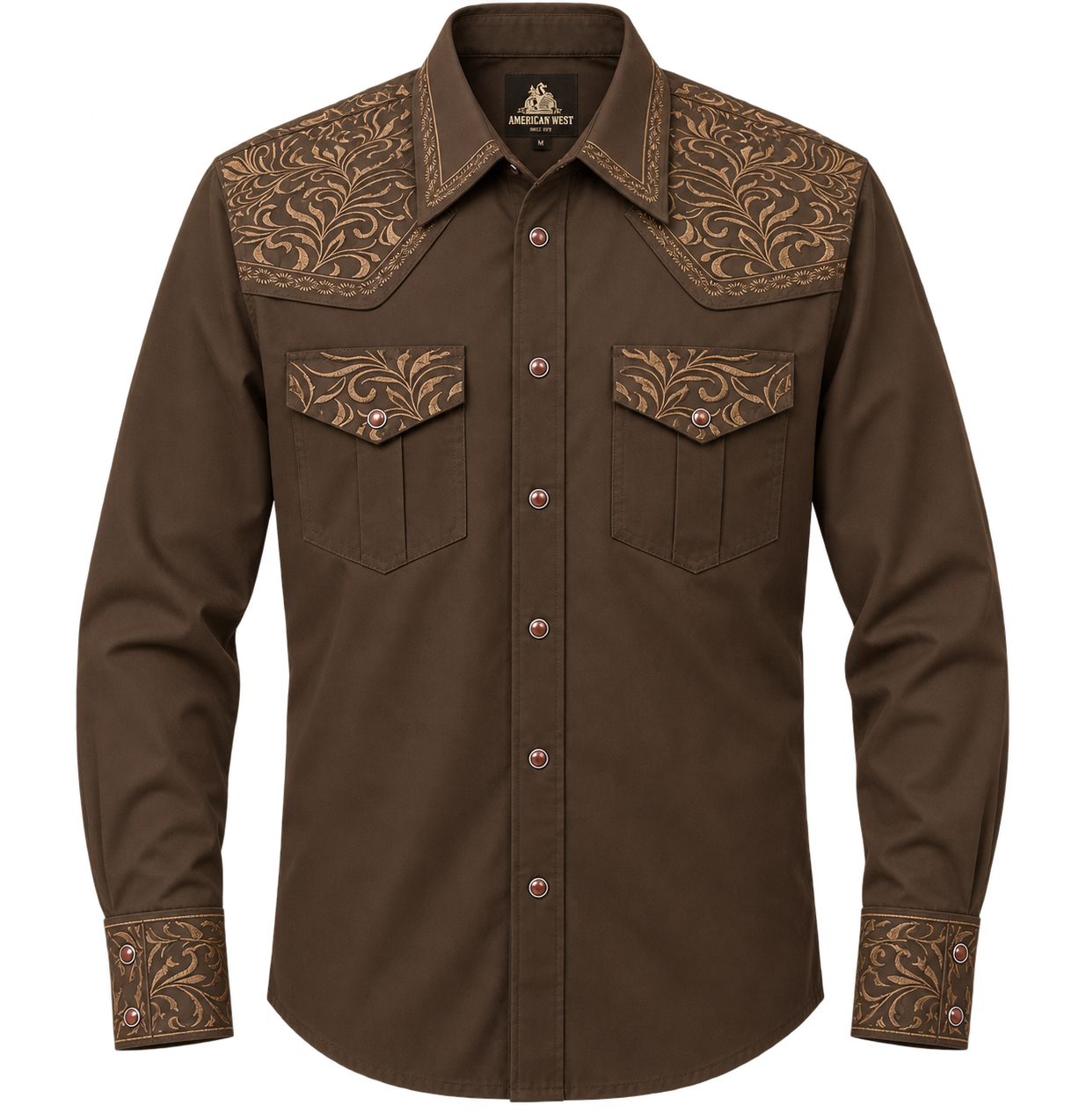 Men's Brown Western Pearl Snap Shirt with Tonal Embroidery – The American West The American West