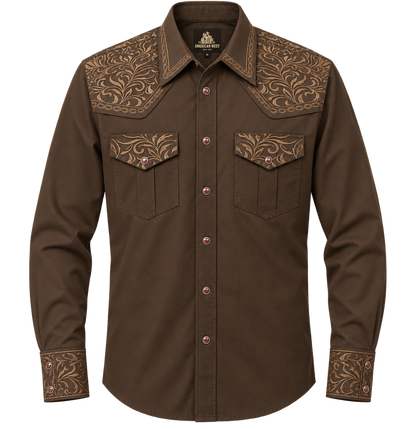 Men's Brown Western Pearl Snap Shirt with Tonal Embroidery – The American West The American West