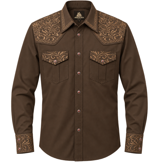 Men's Brown Western Pearl Snap Shirt with Tonal Embroidery – The American West The American West