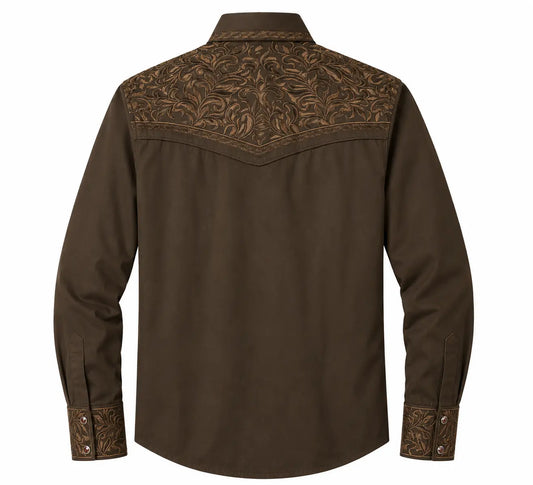 Men's Brown Western Pearl Snap Shirt with Tonal Embroidery – The American West The American West