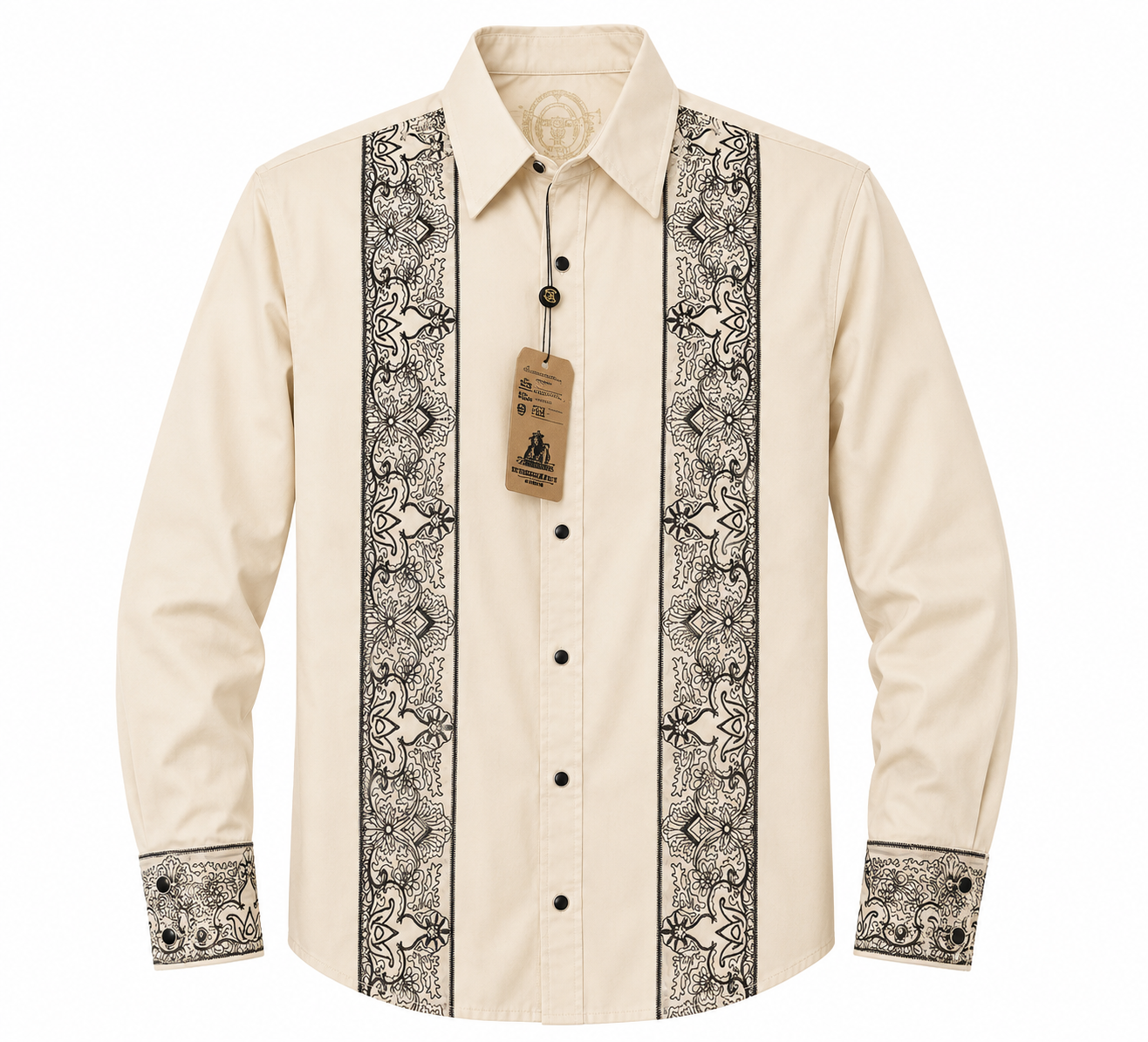 Men's Cream Western Pearl Snap Shirt with Navy Floral Embroidery – The American West The American West