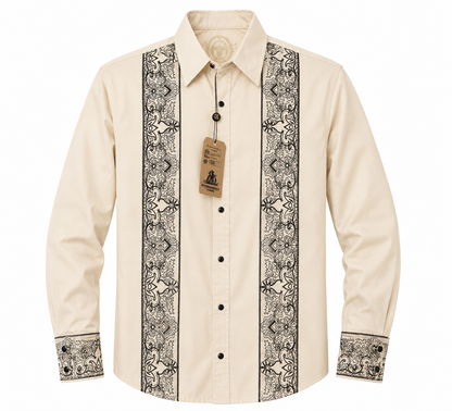 Men's Cream Western Pearl Snap Shirt with Navy Floral Embroidery – The American West The American West