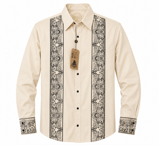 Men's Cream Western Pearl Snap Shirt with Navy Floral Embroidery – The American West The American West