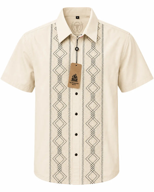 Men's Cream Western Short Sleeve Shirt with Diamond Embroidery – The American West The American West