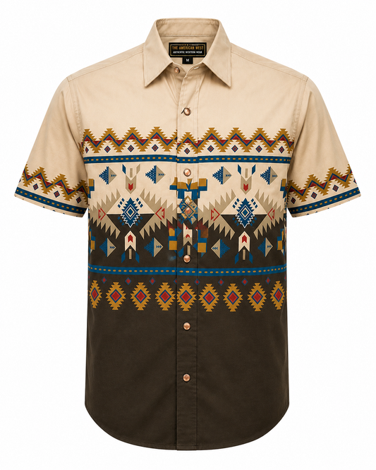 Men's Tan/Olive Aztec Print Half Sleeve Western Shirt – The American West The American West
