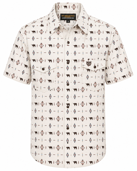 Men's Cream Longhorn Print Half Sleeve Western Shirt – The American West The American West