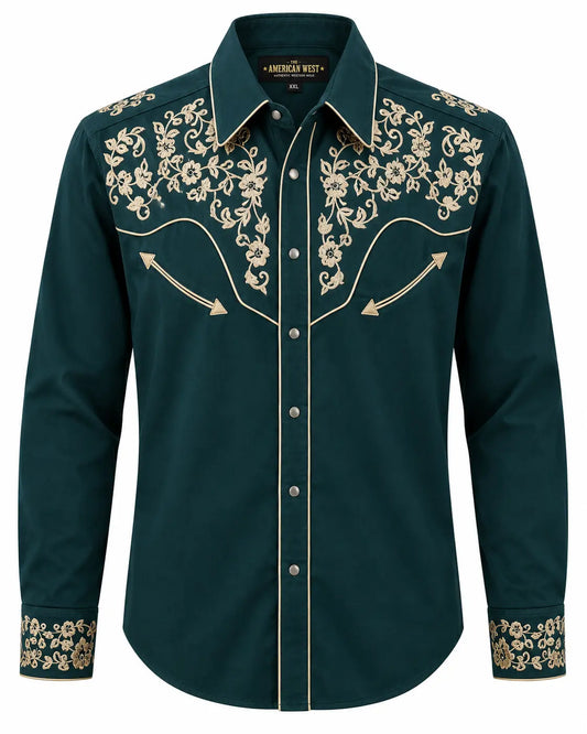 Women's Green Floral Embroidered Long Sleeve Western Shirt – The American West The American West